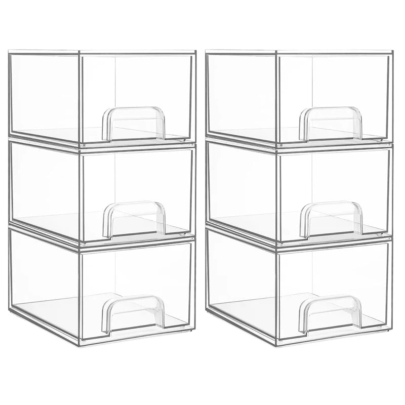 2-Piece/4-Piece/6-Piece/8-Piece Set of Transparent Stackable Storage Drawers, Multifunctional Cosmetic Desktop Pull-Out Storage Boxes Suitable for Cosmetics, Dressing Tables, Bathrooms, Sinks, Kitchen Cabinets, and Home Organ
