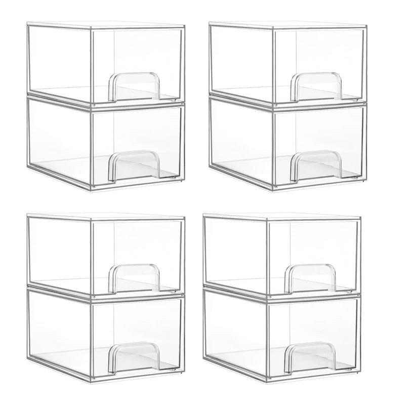 2-Piece/4-Piece/6-Piece/8-Piece Set of Transparent Stackable Storage Drawers, Multifunctional Cosmetic Desktop Pull-Out Storage Boxes Suitable for Cosmetics, Dressing Tables, Bathrooms, Sinks, Kitchen Cabinets, and Home Organ