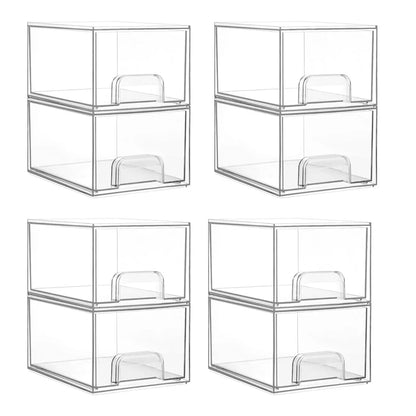 2-Piece/4-Piece/6-Piece/8-Piece Set of Transparent Stackable Storage Drawers, Multifunctional Cosmetic Desktop Pull-Out Storage Boxes Suitable for Cosmetics, Dressing Tables, Bathrooms, Sinks, Kitchen Cabinets, and Home Organ