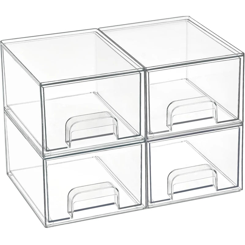 2-Piece/4-Piece/6-Piece/8-Piece Set of Transparent Stackable Storage Drawers, Multifunctional Cosmetic Desktop Pull-Out Storage Boxes Suitable for Cosmetics, Dressing Tables, Bathrooms, Sinks, Kitchen Cabinets, and Home Organ