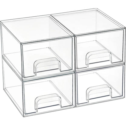 2-Piece/4-Piece/6-Piece/8-Piece Set of Transparent Stackable Storage Drawers, Multifunctional Cosmetic Desktop Pull-Out Storage Boxes Suitable for Cosmetics, Dressing Tables, Bathrooms, Sinks, Kitchen Cabinets, and Home Organ