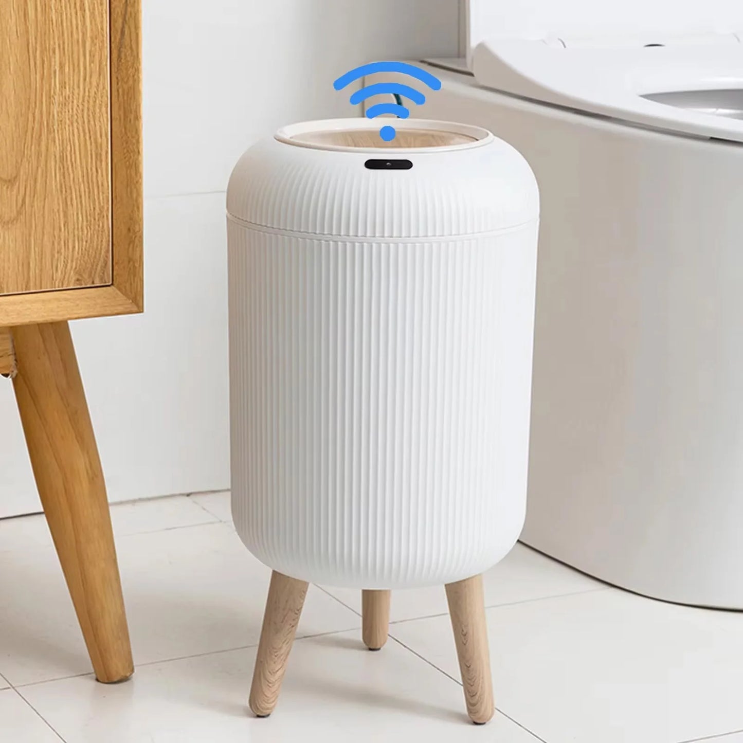 Smart Sensor Trash Can with Wooden Base