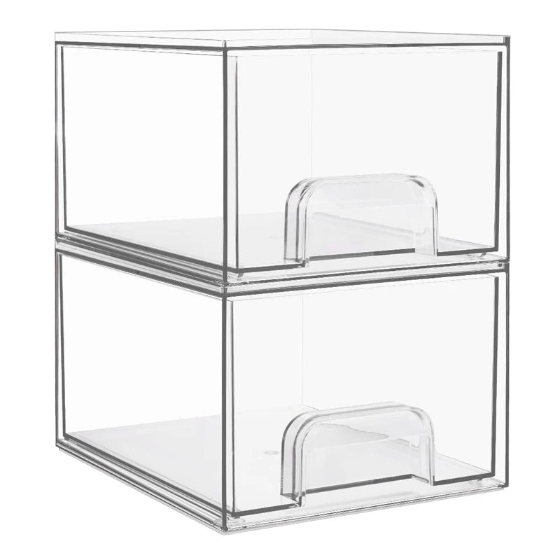 2-Piece/4-Piece/6-Piece/8-Piece Set of Transparent Stackable Storage Drawers, Multifunctional Cosmetic Desktop Pull-Out Storage Boxes Suitable for Cosmetics, Dressing Tables, Bathrooms, Sinks, Kitchen Cabinets, and Home Organ