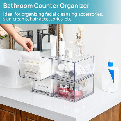 2-Piece/4-Piece/6-Piece/8-Piece Set of Transparent Stackable Storage Drawers, Multifunctional Cosmetic Desktop Pull-Out Storage Boxes Suitable for Cosmetics, Dressing Tables, Bathrooms, Sinks, Kitchen Cabinets, and Home Organ