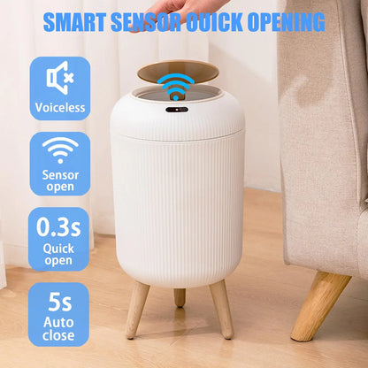 Smart Sensor Trash Can with Wooden Base