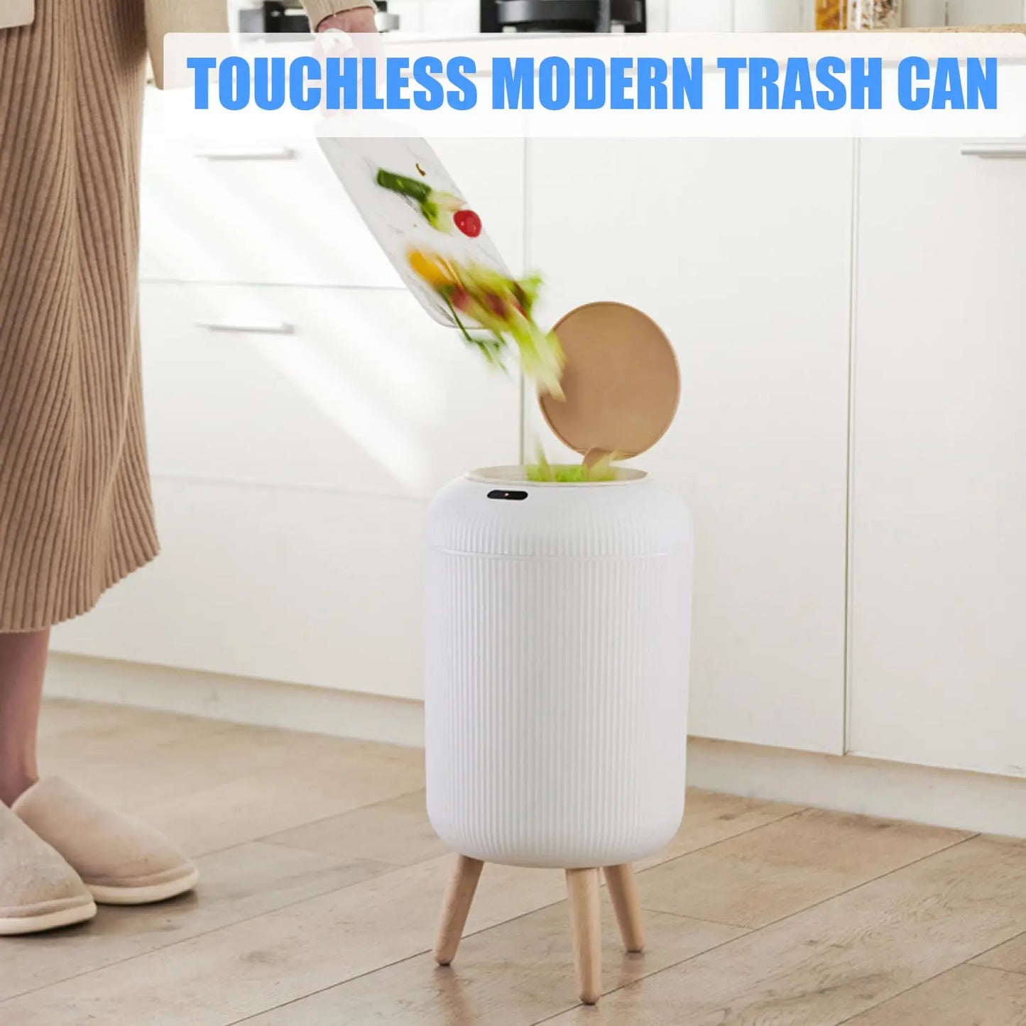 Smart Sensor Trash Can with Wooden Base